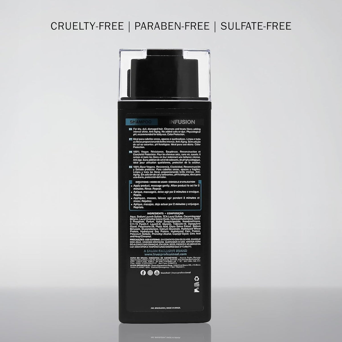 TRUSS Infusion panthenol softens and smooths hair during wash.