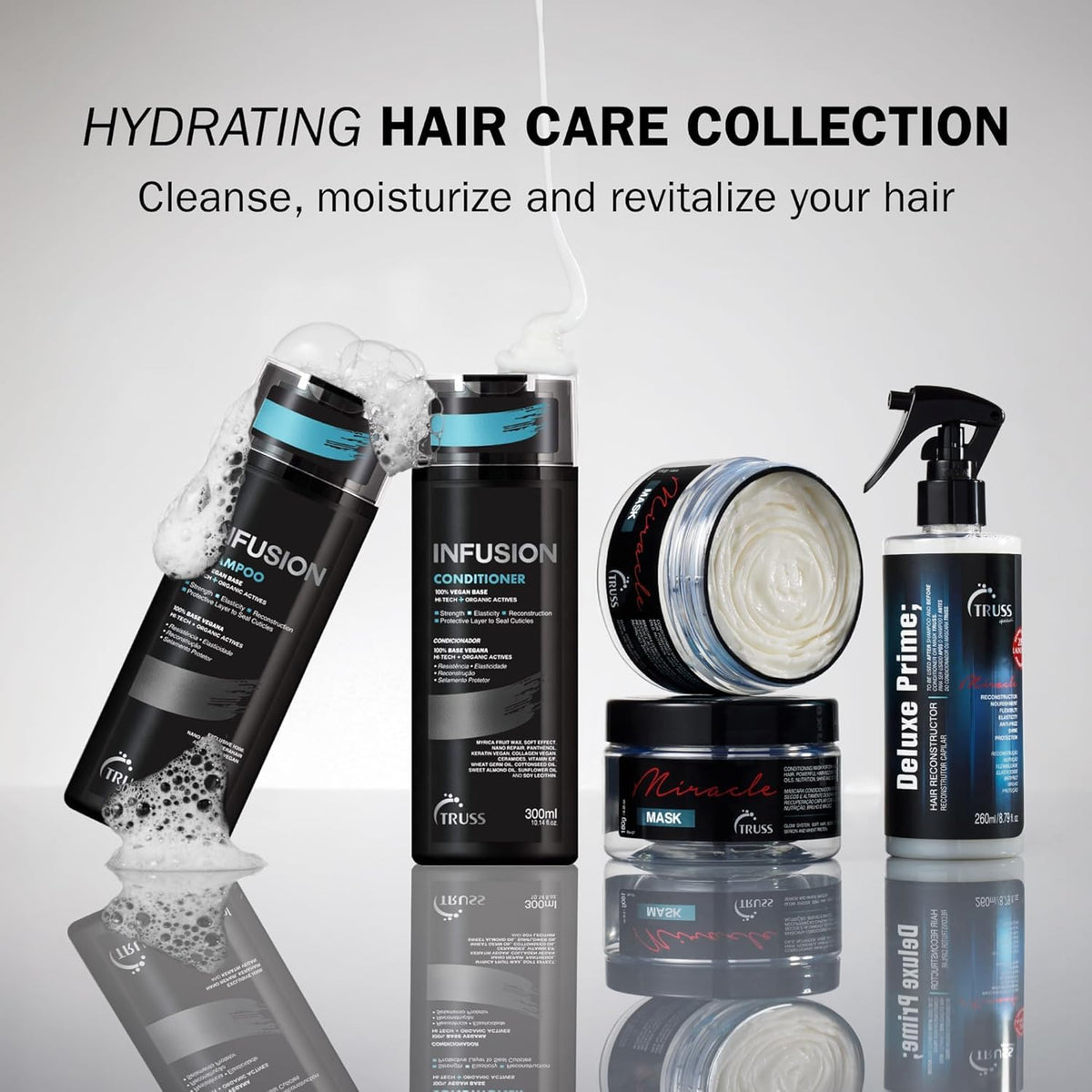 TRUSS Infusion vegan keratin support for resilient, healthy-looking hair.