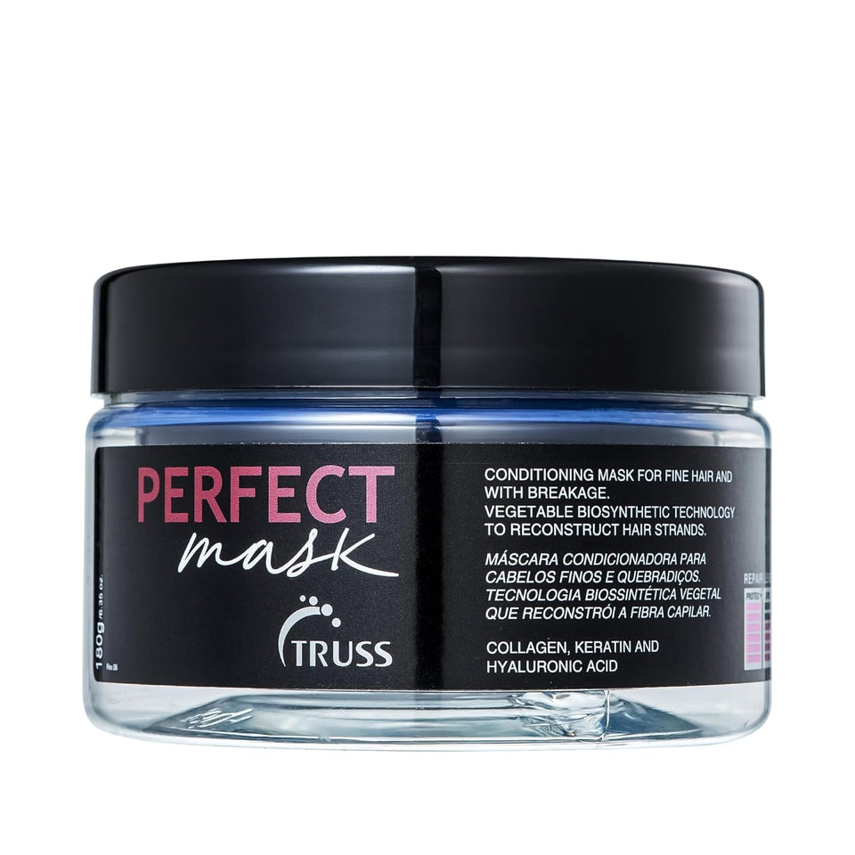TRUSS Perfect Hair Mask jar close-up showing rich conditioning for brittle hair