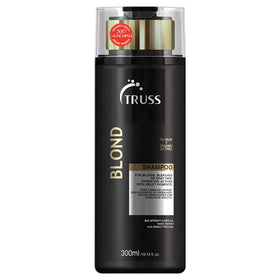 TRUSS Purple Shampoo bottle closeup highlighting blond color protection