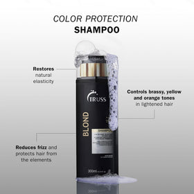TRUSS Purple Shampoo foamy lather demonstrates conditioning for silky straight hair