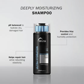 Lush lather from TRUSS Ultra Hydration Shampoo nourishes dry hair.