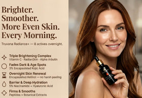 Truvana Retinol Peptides night care image suggests smoothing and firming benefits