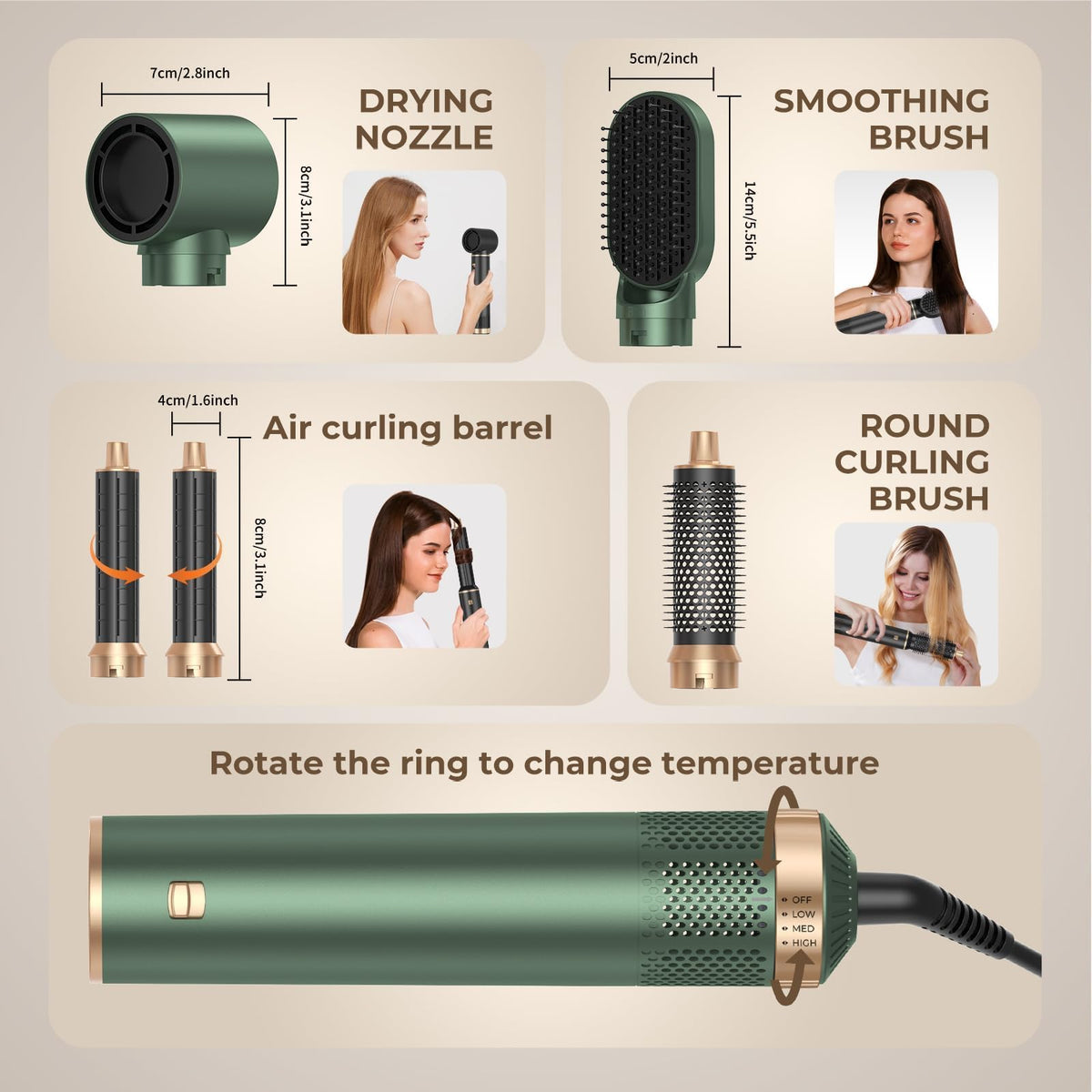 Trylater 5-in-1 blow dryer brush rotating curler for fast curls.