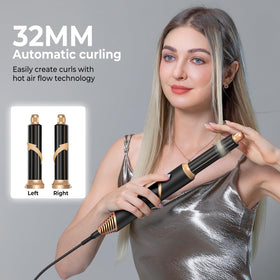 Trylater auto-wrap curler creates curls from tips for effortless waves.