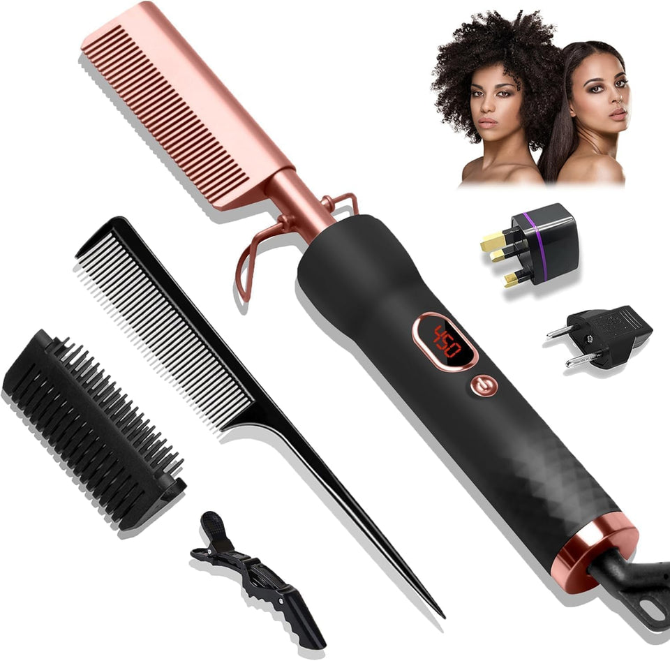 TryLater hot comb with travel-compact handle for easy styling on the go