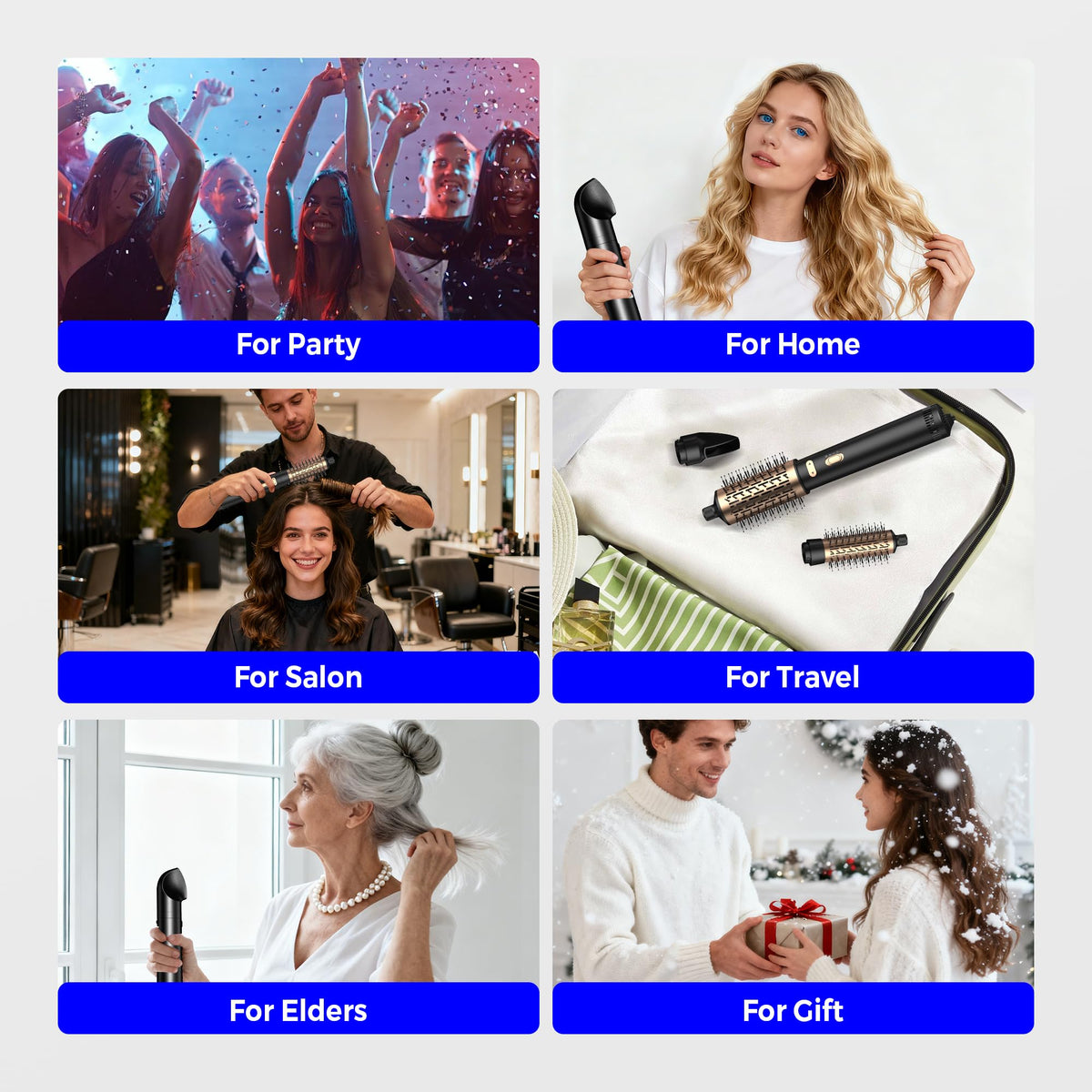 TryLater hair dryer brush with ionic technology to reduce frizz.