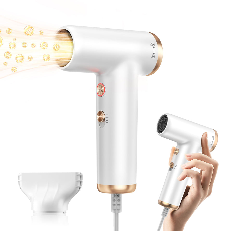 Trylater Mini Hair Dryer; compact 193g design ideal for travel and daily use.