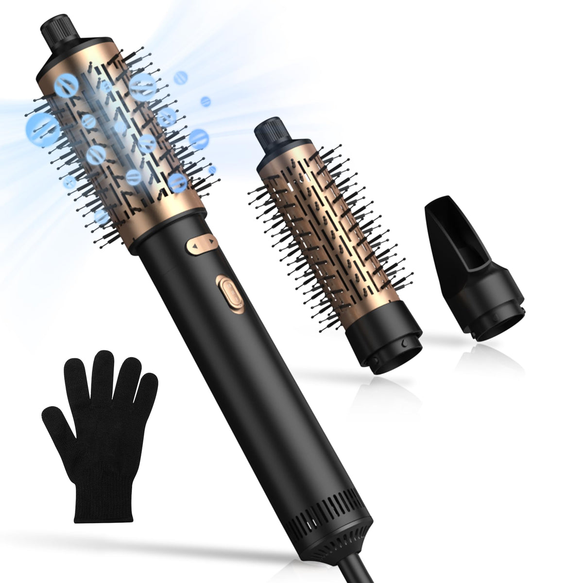 TryLater rotating hair dryer brush with a 2-inch barrel adds volume for easy styling.