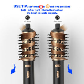 TryLater rotating hair dryer brush front view showing bi-directional rotation.