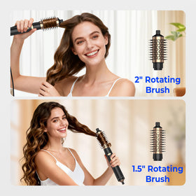 TryLater rotating hair dryer brush with two interchangeable brushes boosts versatility.