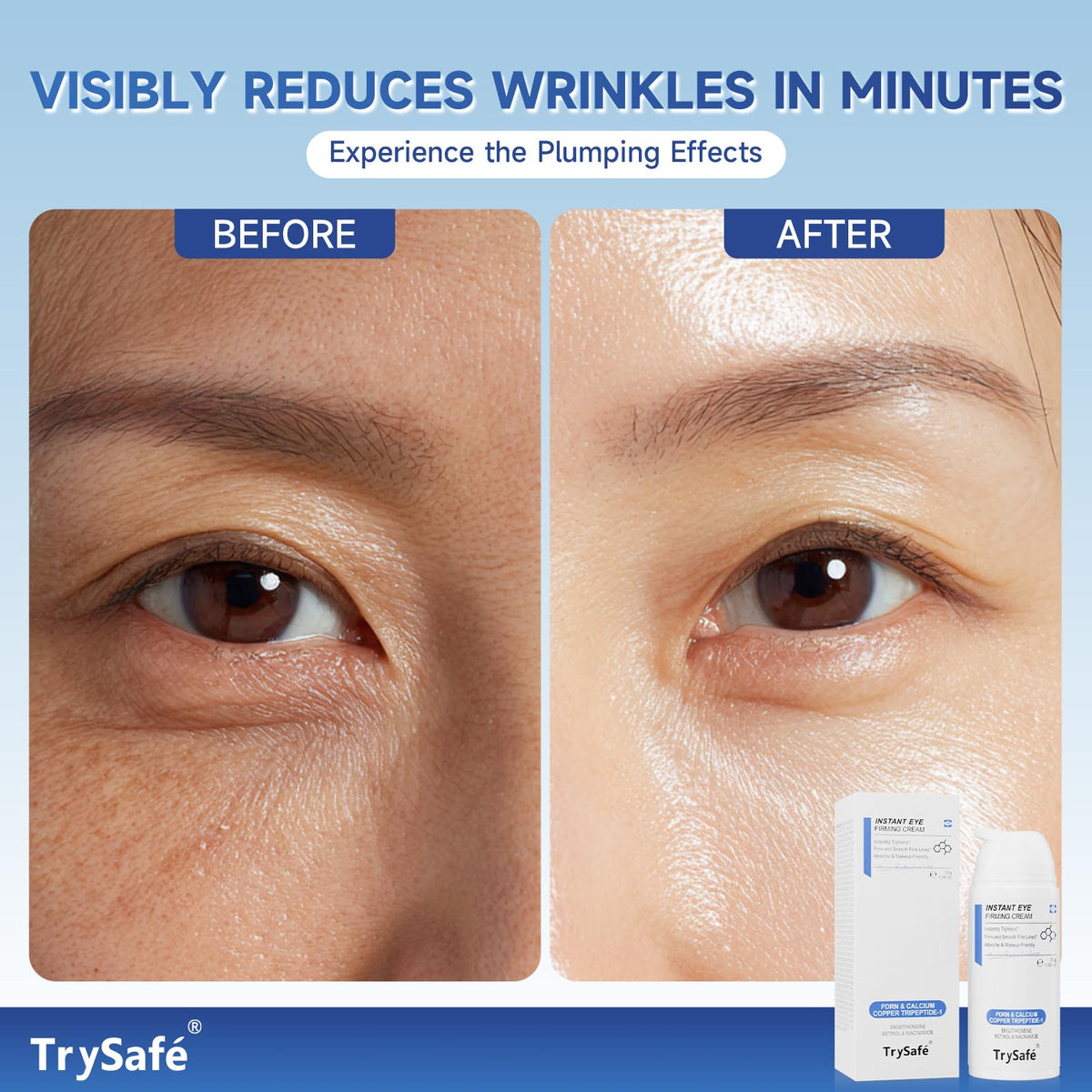 TrySafe kojic acid brightening close-up suggests even-toned under-eyes