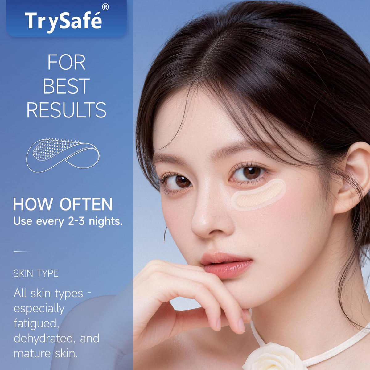 TrySafe PDRN-Calcium Eye Patch hypoallergenic breathable material for comfort.