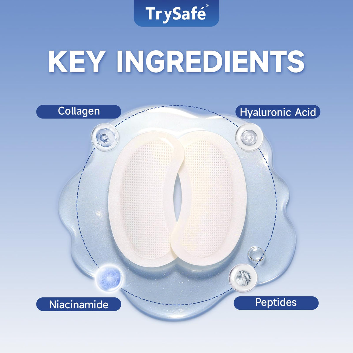 TrySafe PDRN-Calcium Eye Patch close-up showing micro-dart delivery for active absorption.