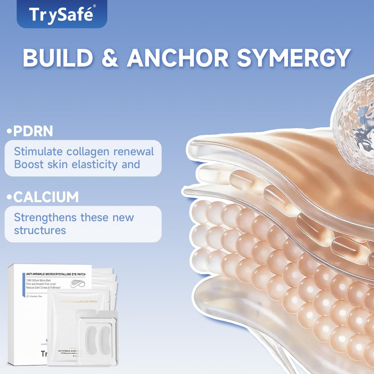 TrySafe PDRN-Calcium Eye Patch on-eye area highlighting potential to reduce dark circles.
