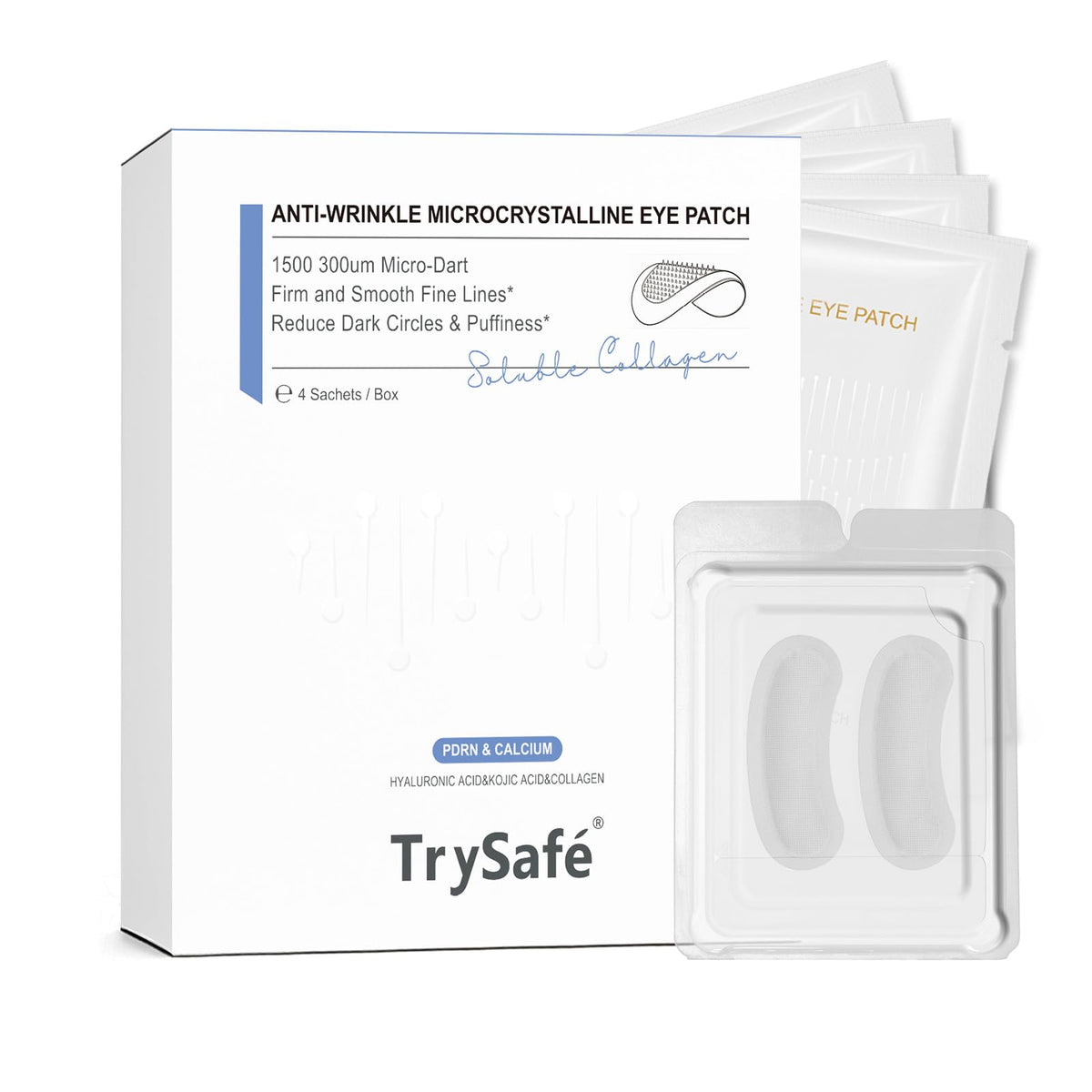 TrySafe PDRN-Calcium Eye Patch pack close-up delivering deep hydration for puffy eyes.