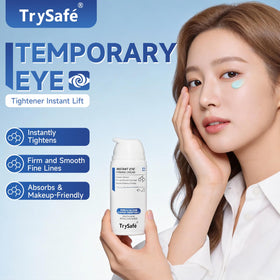 TrySafe under-eye area application close-up demonstrates easy pat-on use