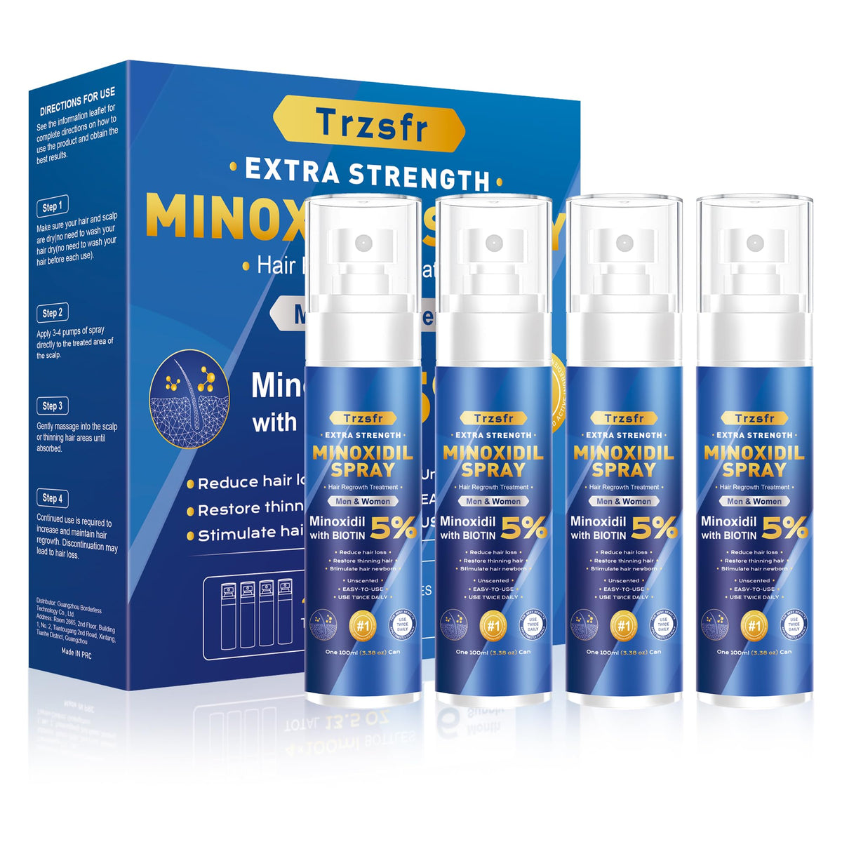 Trzsfr 5% minoxidil spray bottle for targeted scalp coverage and growth support.