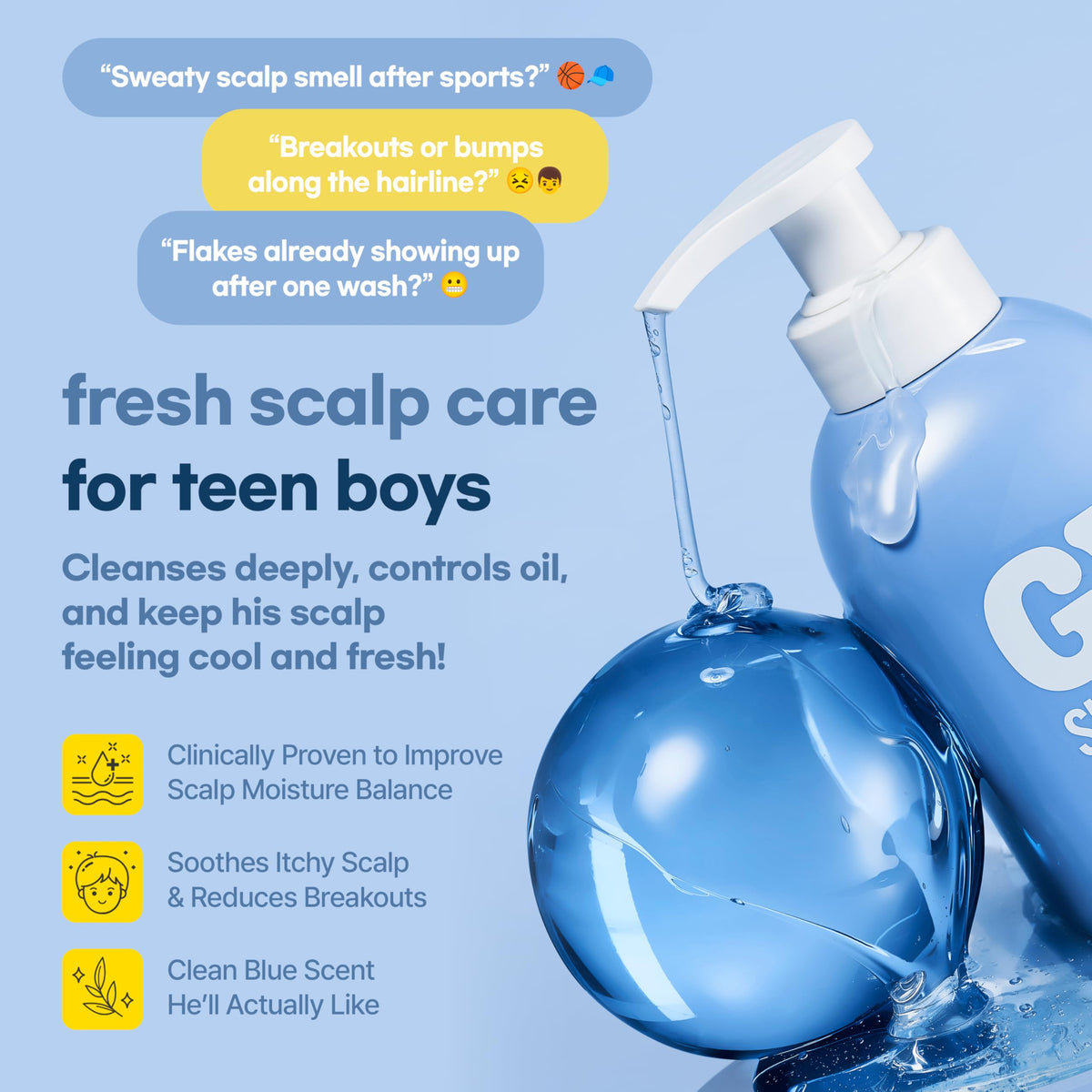 TS GD Shampoo lather shown refreshing oily hair with clean feel.