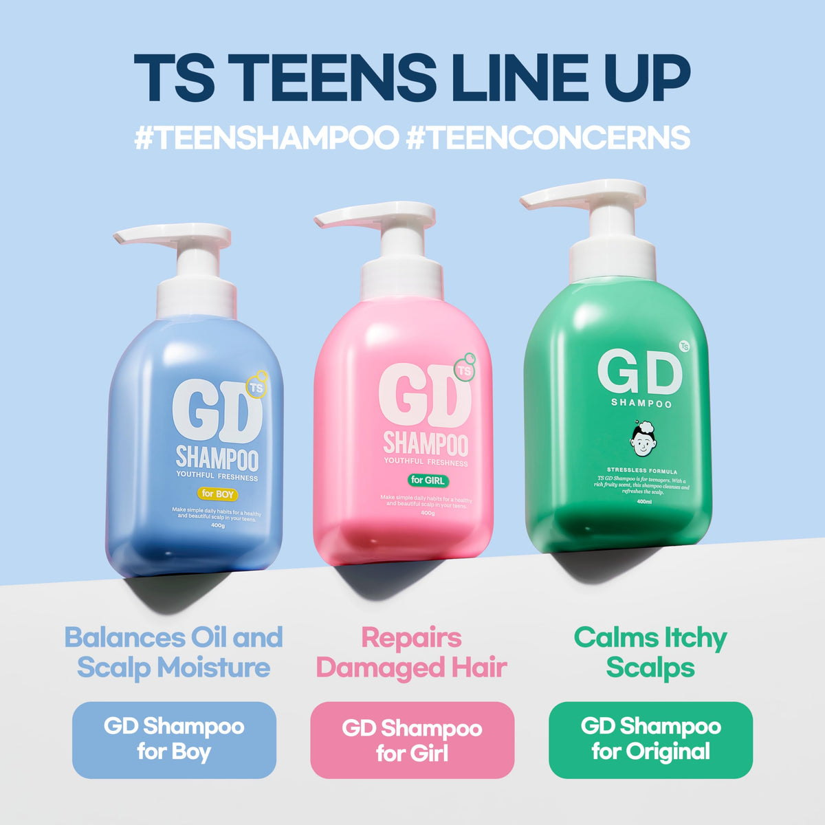 TS GD Shampoo sulfate-free label signals gentle cleansing.