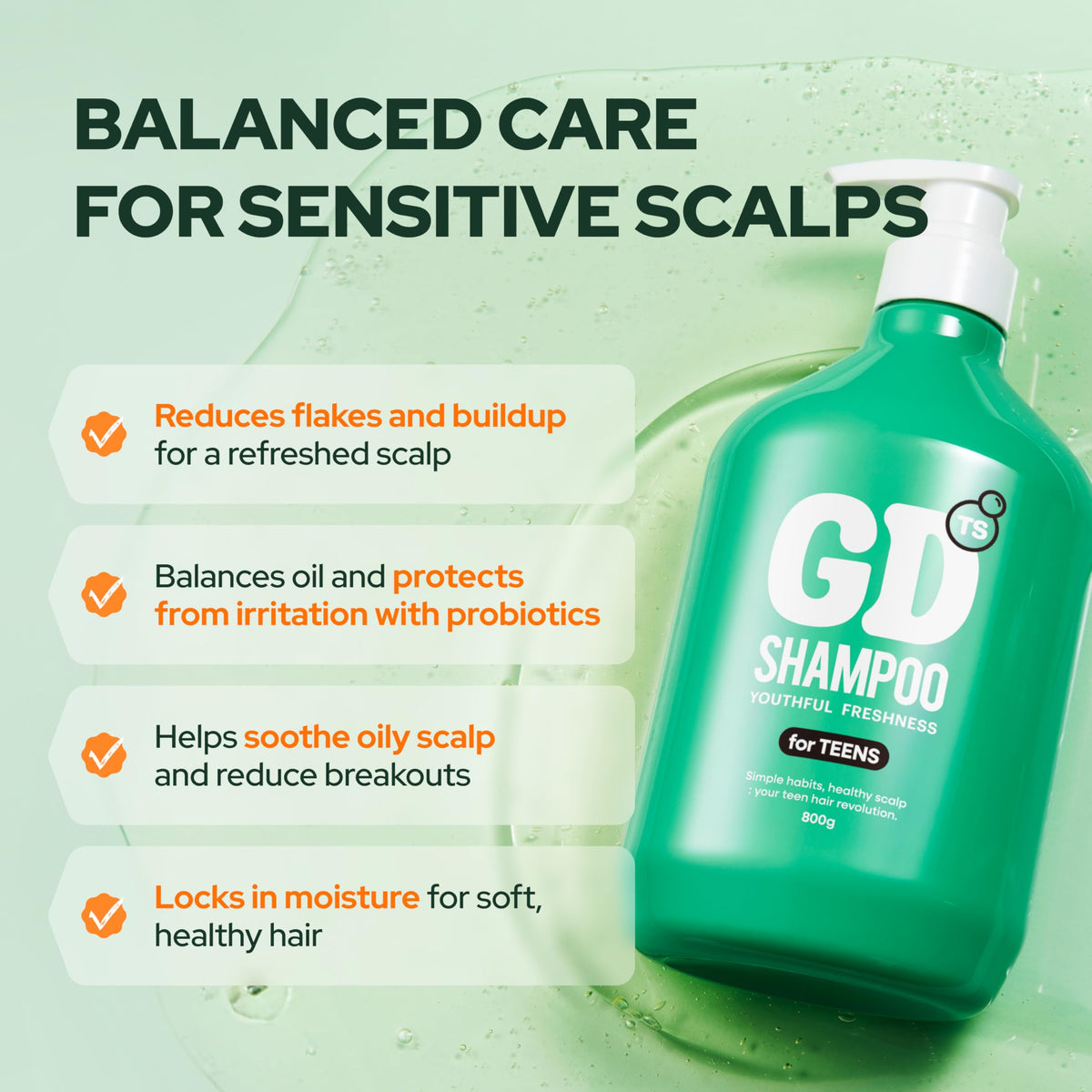 TS GD Teen Shampoo packaging-front indicates sulfate and silicone-free formula.