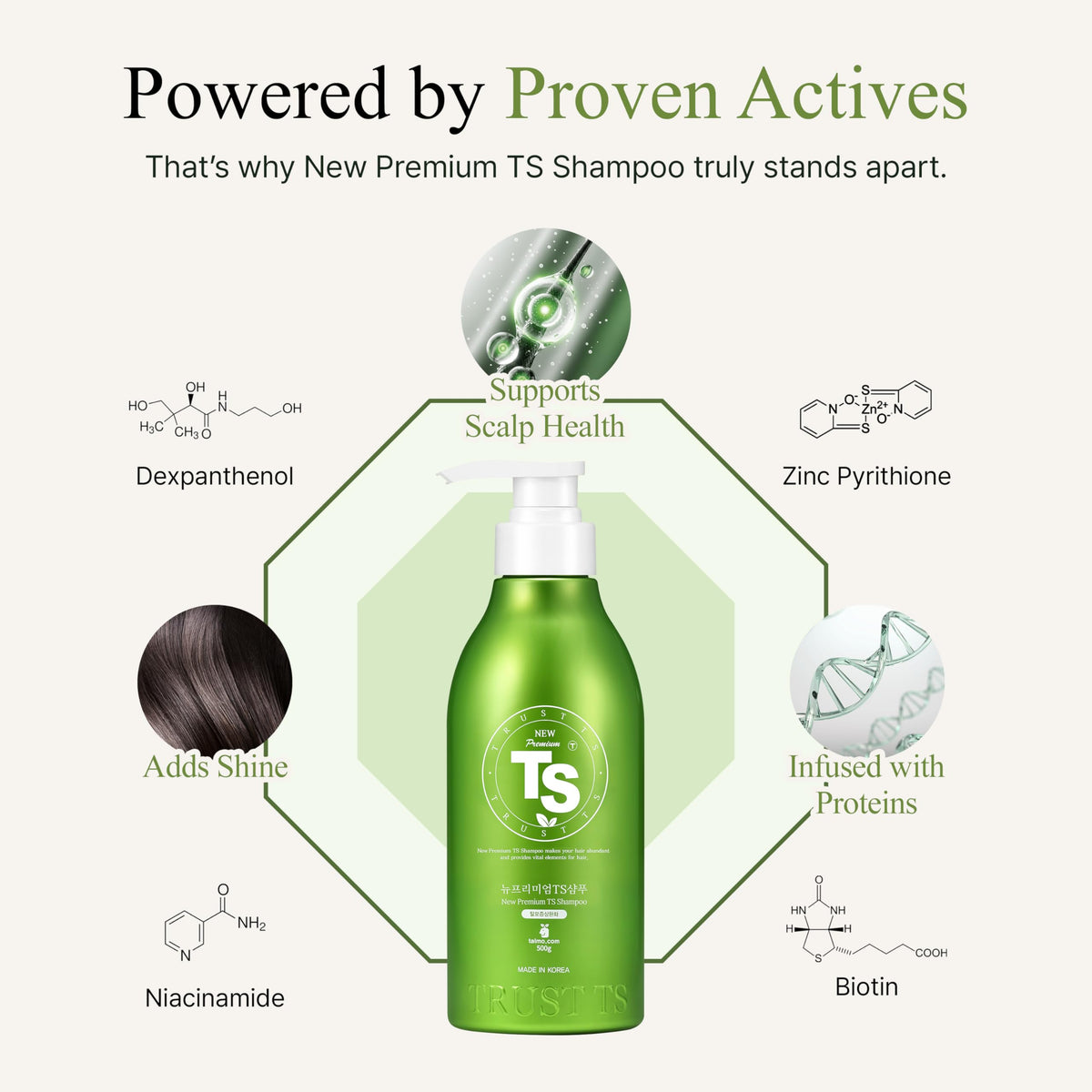 Creamy texture of TS New Premium Shampoo highlighting smooth wash feel