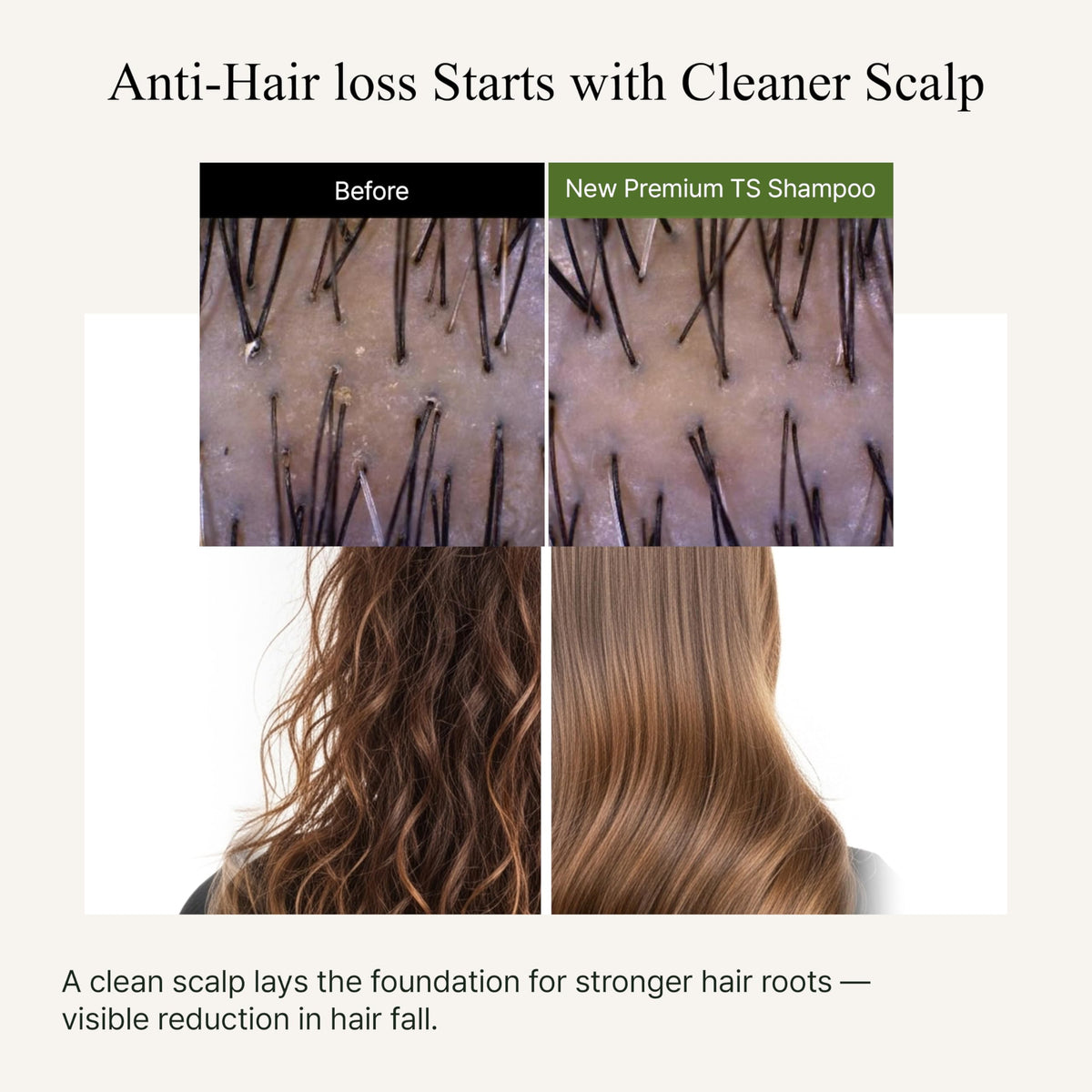 Rich lather from TS New Premium Shampoo indicating thorough scalp cleansing