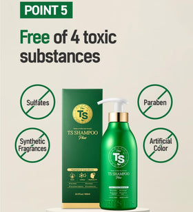 TS Shampoo Plus glossy hair after use implies added shine.