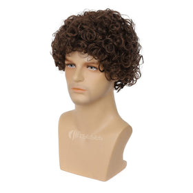 Tseses brown curly wig shown for Halloween cosplay