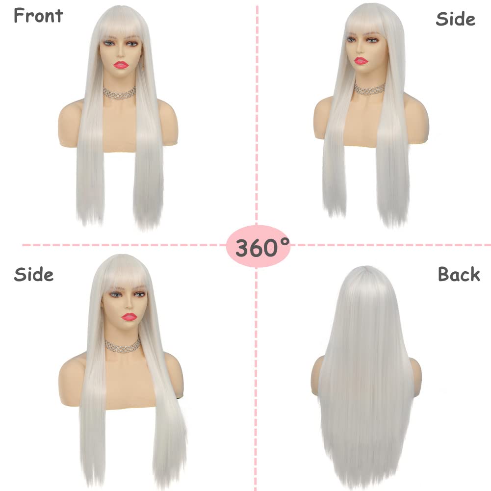 Tseses long white wig with silky, soft strands