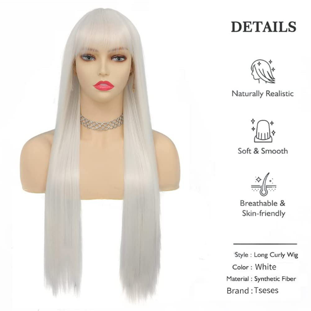 Tseses model wearing white wig for casual daytime look