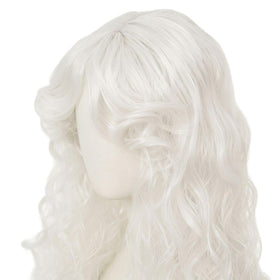 Tseses white curly wig ideal for Halloween, masquerade, and parties.