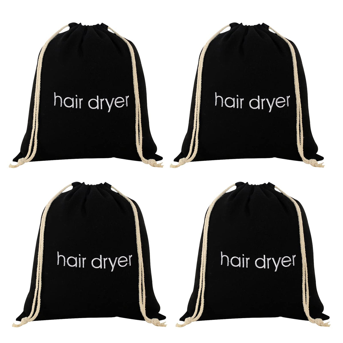 TSHD hair dryer bag with drawstring closure keeps the unit organized in hotel bathrooms.