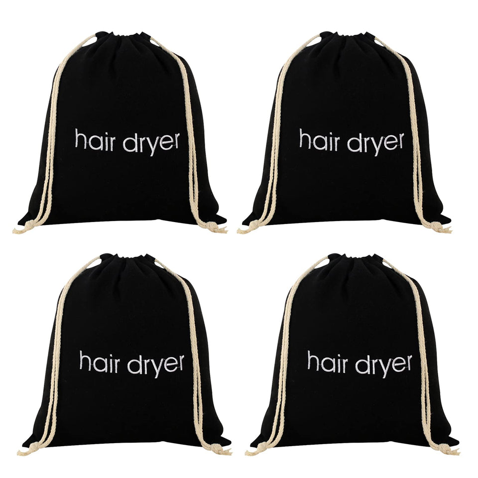 TSHD hair dryer bag with drawstring closure keeps the unit organized in hotel bathrooms.
