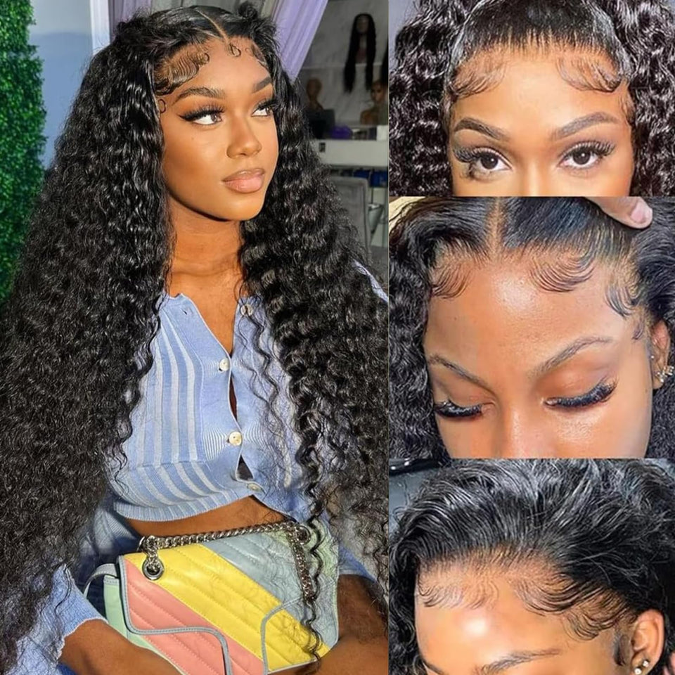 Tsiyu 13x6 deep-wave lace front wig with natural part for daily wear.