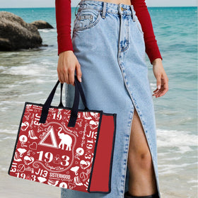 TSOTMO RedQueen tote symbol detail close-up, adds stylish sorority-inspired flair.