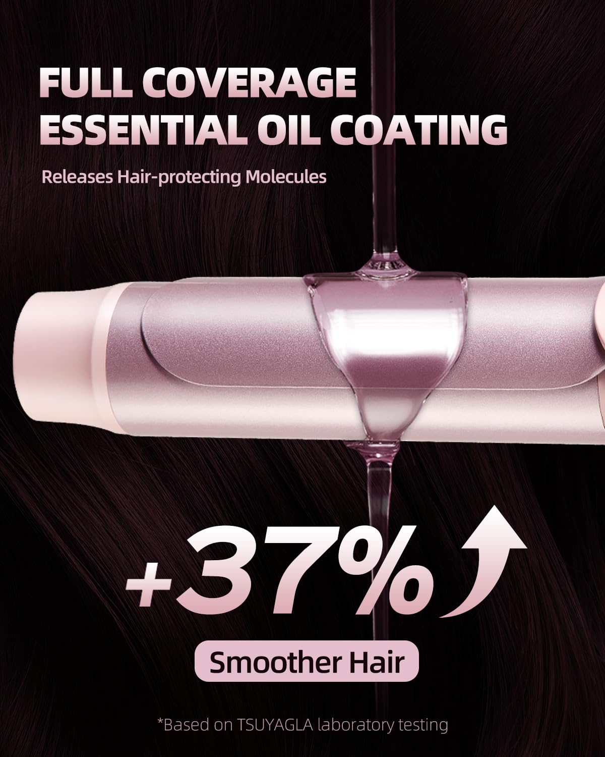 TSUYAGLA ceramic barrel close-up highlights smooth, frizz-free results.
