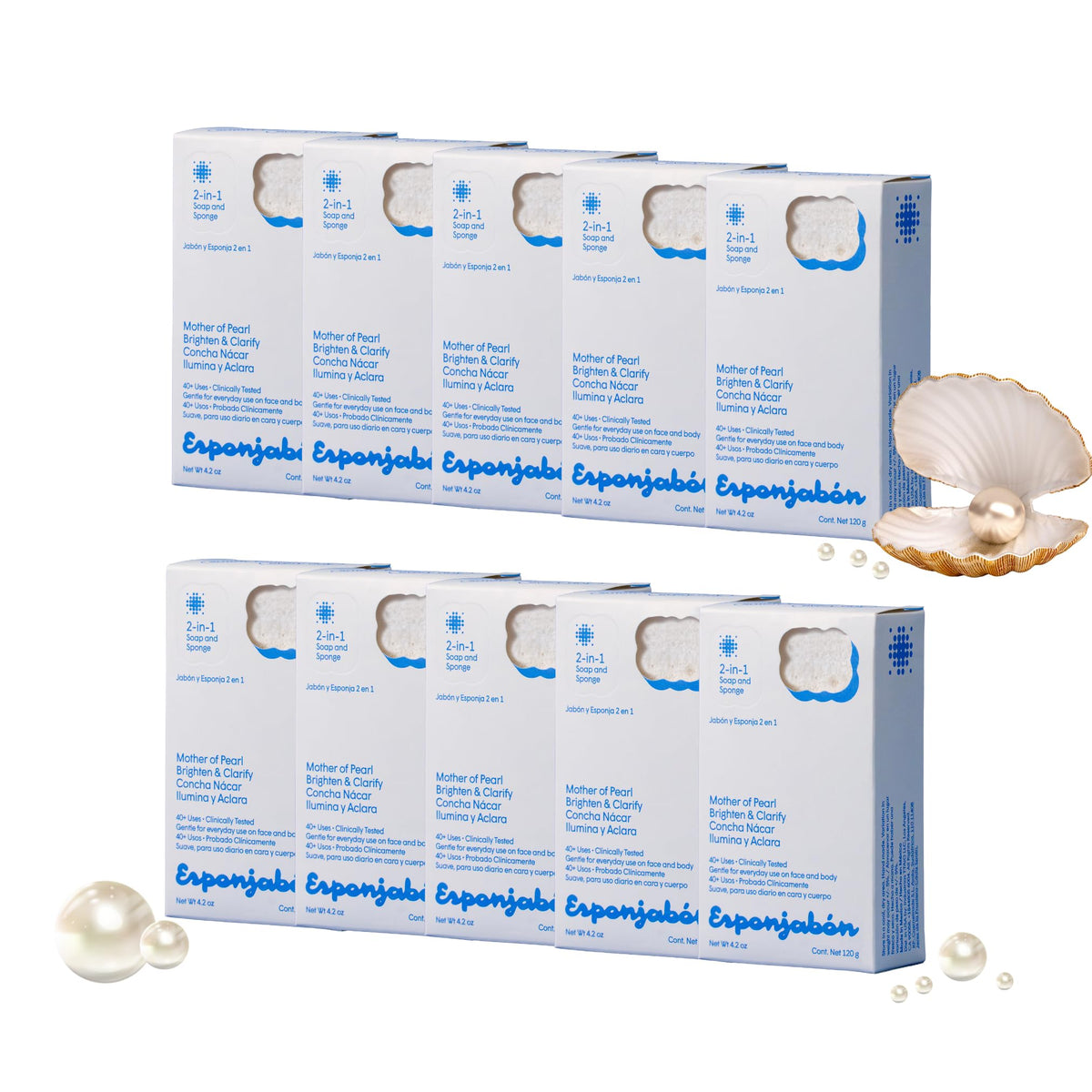 T.Taio Mother of Pearl soap sponge bottle showing compact cleansing setup