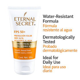 Tu Salud Plus Eternal Secret 2.12oz packaging ready for travel and on-the-go sunscreen.