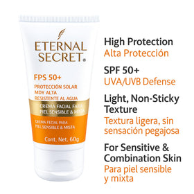 Tu Salud Plus Eternal Secret sensitive-skin formula minimizes irritation during daily protection.