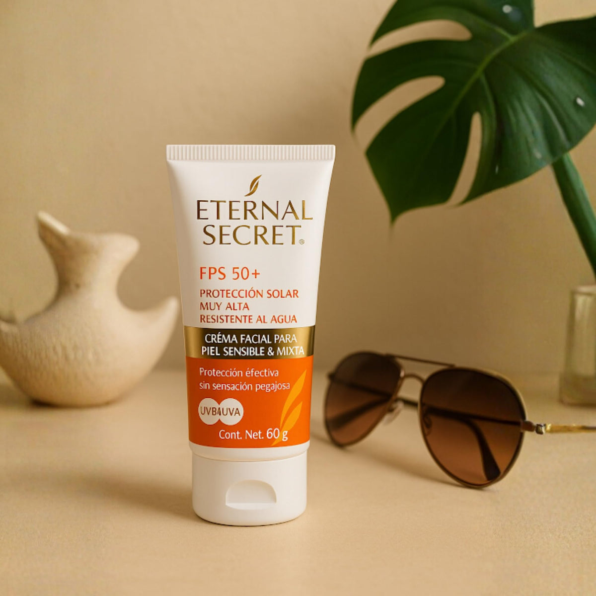 Tu Salud Plus Eternal Secret travel-friendly tube fits bag for sun protection.
