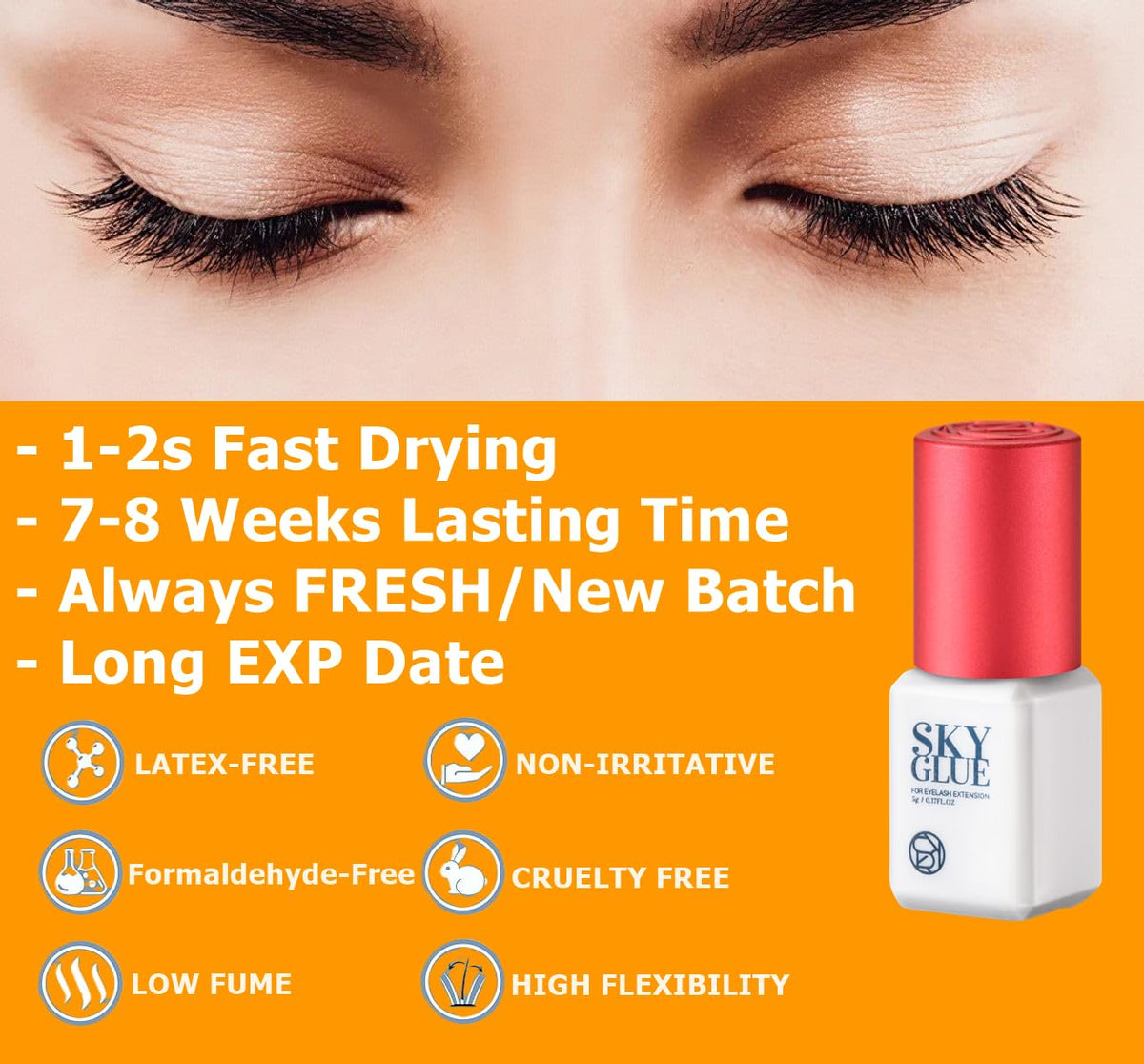 TUBeauty Sky Glue S+ glossy black finish ideal for high-visibility professional lashes.