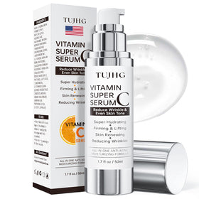 TUJHG Vitamin C Retinol Serum bottle close-up, premium packaging for daily hydration.