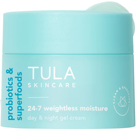 TULA 24-7 Weightless Moisture bottle close-up showing hydrating formula