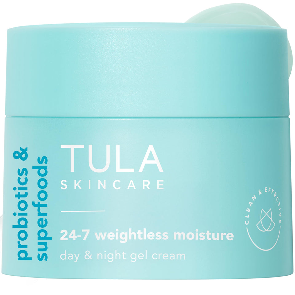 TULA 24-7 Weightless Moisture bottle close-up showing hydrating formula