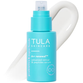 TULA A+ Renewal Serum bottle pump for easy nightly application and hydration.