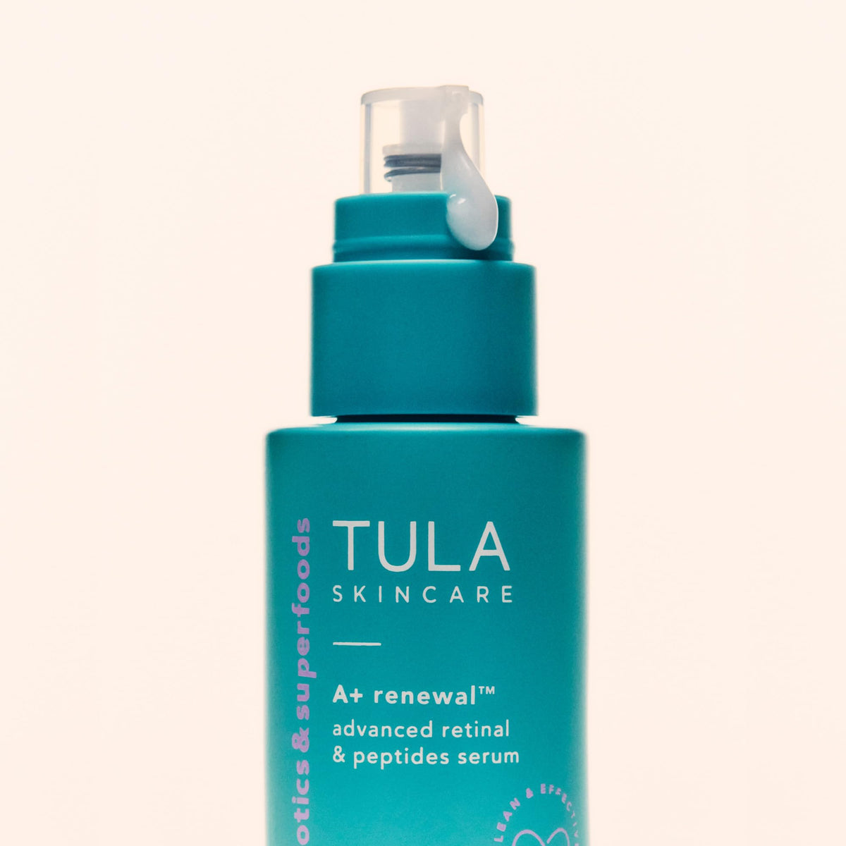 TULA A+ Renewal Serum prebiotic ingredient highlight supports the skin microbiome.