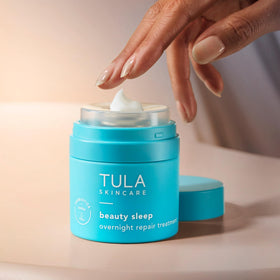 TULA Beauty Sleep cream jar texture showing rich hydration