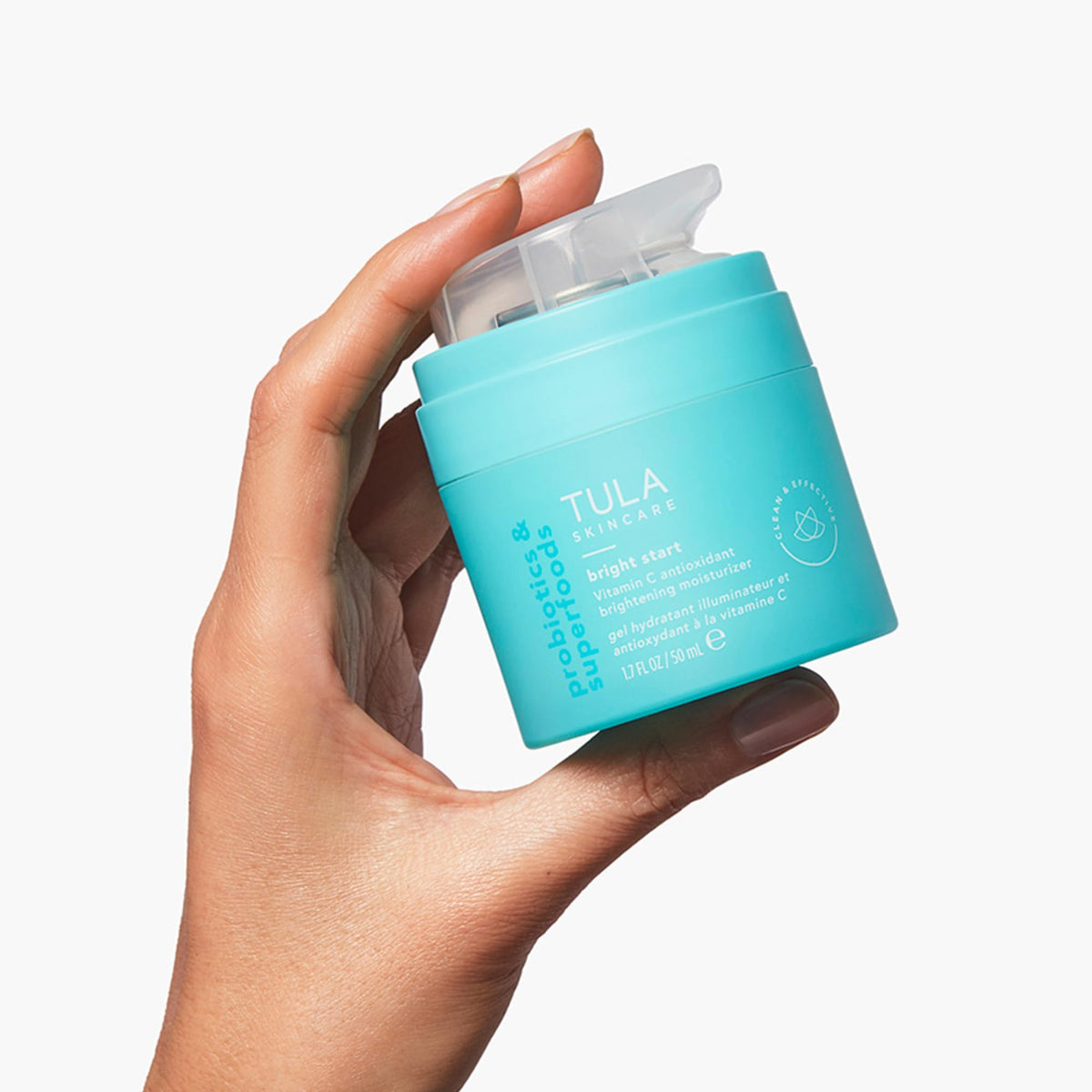 Applying Bright Start brightening boost to improve uneven skin tone and texture