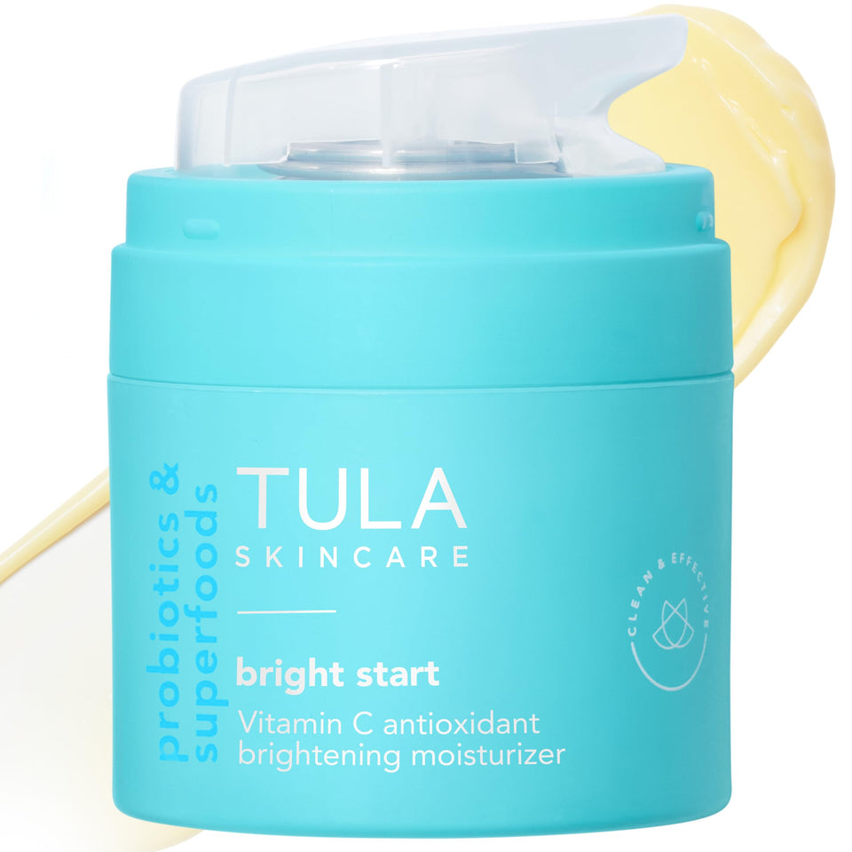 TULA Bright Start Vitamin C Moisturizer bottle delivering lightweight gel-cream hydration for daily antioxidant support